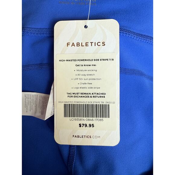 Fabletics PowerHold High-Waisted 7/8 Leggings Blue Black Side Stripe 3X (22-24) - Picture 6 of 9